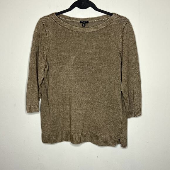 Talbots Sweaters - Talbots Sweater‎ Womens XLP Brown 100% Linen Boat Neck 3/4 Sleeve Knit